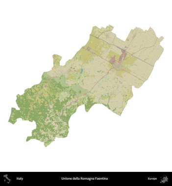 Unione della Romagna Faentina. İtalya 'nın idari bölgesi Topografik İnsani Stil Haritasında beyaza izole edildi
