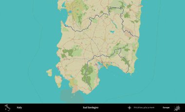 Sud Sardegna. İtalya 'nın idari bölgesi Topografik İnsani Stil Haritası' nda özetlendi