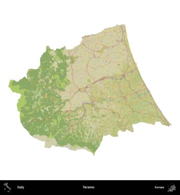 Teramo. İtalya 'nın idari bölgesi Topografik İnsani Stil Haritasında beyaza izole edildi
