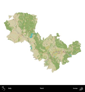 Terni. İtalya 'nın idari bölgesi Topografik İnsani Stil Haritasında beyaza izole edildi