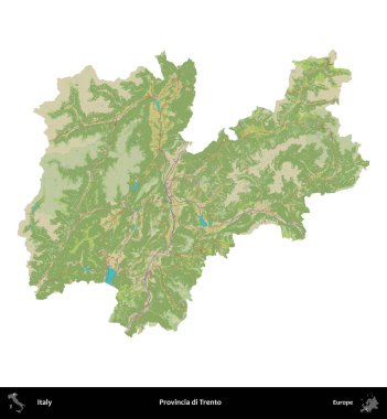 Provincia di Trento. İtalya 'nın idari bölgesi Topografik İnsani Stil Haritasında beyaza izole edildi