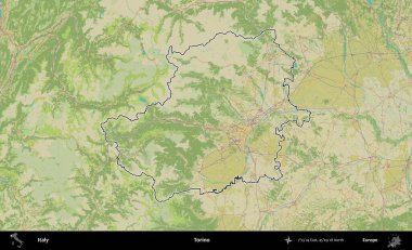 Torino. İtalya 'nın idari bölgesi Topografik İnsani Stil Haritası' nda özetlendi