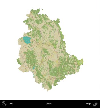 Umbria. İtalya 'nın idari bölgesi Topografik İnsani Stil Haritasında beyaza izole edildi