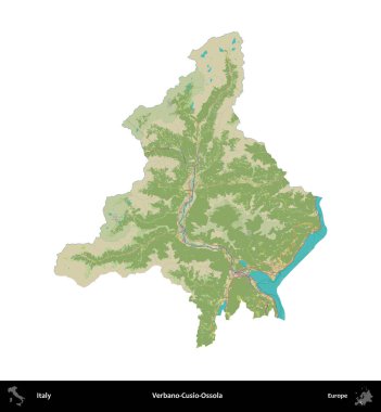 Verbano-Cusio-Ossola. İtalya 'nın idari bölgesi Topografik İnsani Stil Haritasında beyaza izole edildi