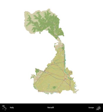 Vercelli. İtalya 'nın idari bölgesi Topografik İnsani Stil Haritasında beyaza izole edildi