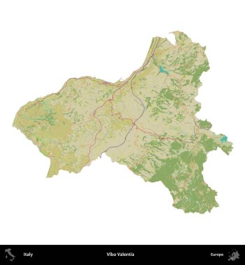 Vibo Valentia. İtalya 'nın idari bölgesi Topografik İnsani Stil Haritasında beyaza izole edildi