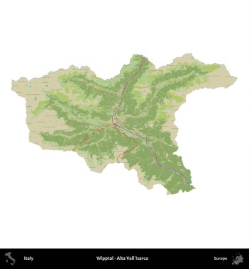 Wipptal - Alta Vall'Isarco. İtalya 'nın idari bölgesi Topografik İnsani Stil Haritasında beyaza izole edildi