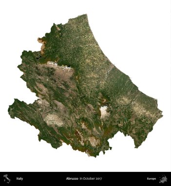 Abruzzo. İtalya 'nın idari bölgesi, Ekim 2017' de çekilen Kopernik Nöbetçi karolarından oluşan bir uydu görüntüsü ile beyaza izole edildi.