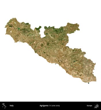 Agrigento. İtalya 'nın idari bölgesi, Haziran 2019' da çekilen Kopernik Nöbetçi karolarından oluşan bir uydu görüntüsüyle beyaza izole edildi.