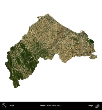 Ancona 'da. İtalya 'nın idari bölgesi, Ekim 2017' de çekilen Kopernik Nöbetçi karolarından oluşan bir uydu görüntüsü ile beyaza izole edildi.