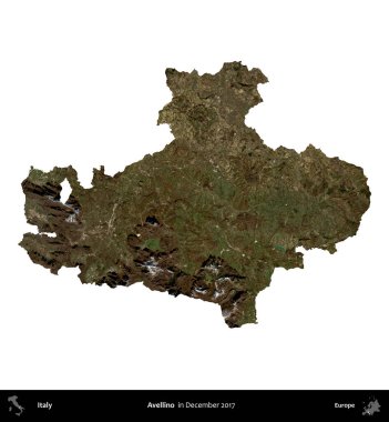 Avellino. İtalya 'nın idari bölgesi, Aralık 2017' de çekilen Kopernik Nöbetçi karolarından oluşan bir uydu görüntüsü ile beyaza izole edildi.