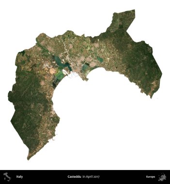 Casteddu. İtalya 'nın idari bölgesi, Nisan 2017' de çekilen Kopernik Nöbetçi karolarından oluşan bir uydu görüntüsü ile beyaza izole edildi.