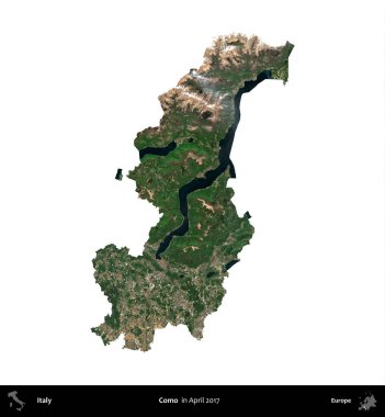 Como. İtalya 'nın idari bölgesi, Nisan 2017' de çekilen Kopernik Nöbetçi karolarından oluşan bir uydu görüntüsü ile beyaza izole edildi.