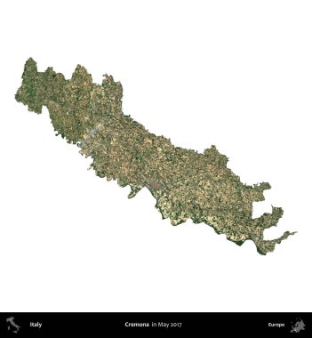 Krema. İtalya 'nın idari bölgesi, Mayıs 2017' de çekilen Kopernik Nöbetçi karolarından oluşan bir uydu görüntüsüyle beyaza izole edildi.