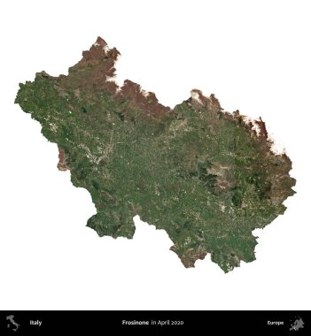 Frosinone. İtalya 'nın idari bölgesi, Nisan 2020' de çekilen Kopernik Nöbetçi karolarından oluşan bir uydu görüntüsüyle beyaza izole edildi.