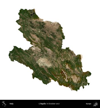 L'Aquila. İtalya 'nın idari bölgesi, Ekim 2017' de çekilen Kopernik Nöbetçi karolarından oluşan bir uydu görüntüsü ile beyaza izole edildi.