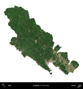 La Spezia 'da. İtalya 'nın idari bölgesi, Haziran 2019' da çekilen Kopernik Nöbetçi karolarından oluşan bir uydu görüntüsüyle beyaza izole edildi.