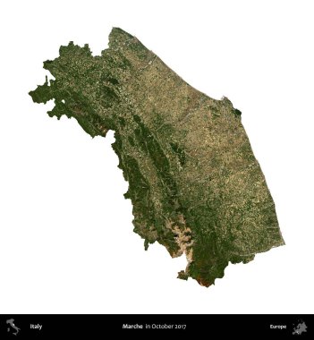 Marş. İtalya 'nın idari bölgesi, Ekim 2017' de çekilen Kopernik Nöbetçi karolarından oluşan bir uydu görüntüsü ile beyaza izole edildi.