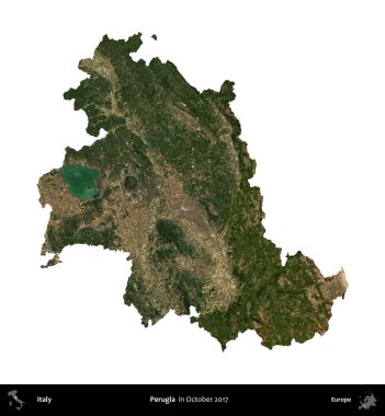 Perugia. İtalya 'nın idari bölgesi, Ekim 2017' de çekilen Kopernik Nöbetçi karolarından oluşan bir uydu görüntüsü ile beyaza izole edildi.