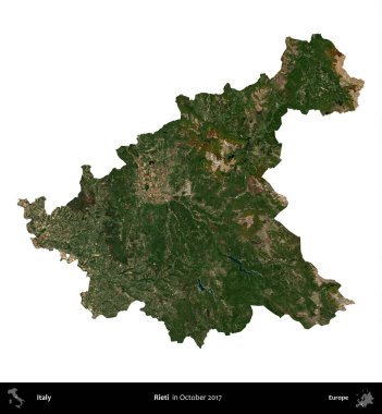 Rieti. İtalya 'nın idari bölgesi, Ekim 2017' de çekilen Kopernik Nöbetçi karolarından oluşan bir uydu görüntüsü ile beyaza izole edildi.