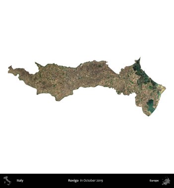 Rovigo. İtalya 'nın idari bölgesi, Ekim 2019' da çekilen Kopernik Nöbetçi karolarından oluşan bir uydu görüntüsüyle beyaza izole edildi.