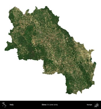 Siena. İtalya 'nın idari bölgesi, Haziran 2019' da çekilen Kopernik Nöbetçi karolarından oluşan bir uydu görüntüsüyle beyaza izole edildi.