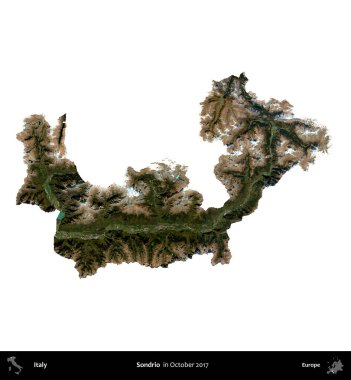 Sondrio. İtalya 'nın idari bölgesi, Ekim 2017' de çekilen Kopernik Nöbetçi karolarından oluşan bir uydu görüntüsü ile beyaza izole edildi.