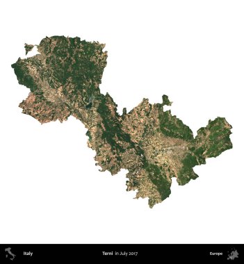 Terni. İtalya 'nın idari bölgesi, Temmuz 2017' de çekilen Kopernik Nöbetçi karolarından oluşan uydu görüntüsüyle beyaza izole edildi.