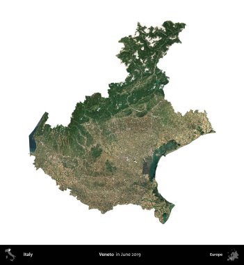 Veneto. İtalya 'nın idari bölgesi, Haziran 2019' da çekilen Kopernik Nöbetçi karolarından oluşan bir uydu görüntüsüyle beyaza izole edildi.