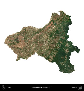 Vibo Valentia. İtalya 'nın idari bölgesi, Temmuz 2017' de çekilen Kopernik Nöbetçi karolarından oluşan uydu görüntüsüyle beyaza izole edildi.