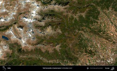 Val Ceronda ve Casternone. Kopernik Sentinel 'in Ekim 2017' de çekilmiş uydu görüntüsü üzerine İtalya 'nın idari bölgesi.