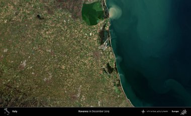 Ravenna. Kopernik Sentinel 'in Aralık 2019' da çekilen uydu görüntüsü ile İtalya 'nın idari bölgesi