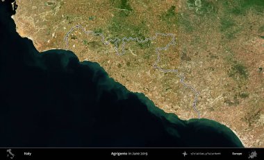 Agrigento. İtalya 'nın idari bölgesi, Haziran 2019' da çekilen Kopernik Nöbetçi karolarından oluşan bir uydu görüntüsüyle özetlenmiştir.