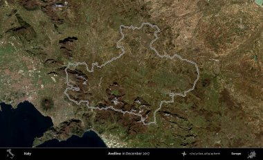 Avellino. İtalya 'nın idari bölgesi, Aralık 2017' de çekilen Kopernik Nöbetçi karolarından oluşan bir uydu görüntüsüyle özetlenmiştir.