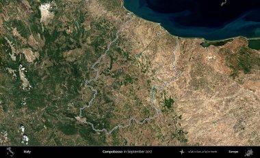 Campobasso. İtalya 'nın idari bölgesi, Eylül 2017' de çekilen Kopernik Nöbetçi karolarından oluşan bir uydu görüntüsüyle özetlenmiştir.