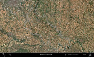 Lodi. İtalya 'nın idari bölgesi, Ekim 2018' de çekilen Kopernik Nöbetçi karolarından oluşan bir uydu görüntüsüyle özetlenmiştir.