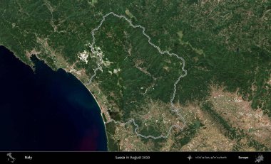 Lucca. İtalya 'nın idari bölgesi, Ağustos 2020' de çekilen Kopernik Nöbetçi karolarından oluşan bir uydu görüntüsüyle özetlenmiştir.