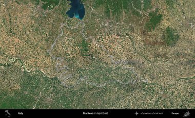 Mantova. İtalya 'nın idari alanı Nisan 2017' de çekilen Kopernik Nöbetçi karolarından oluşan bir uydu görüntüsüyle özetlendi.