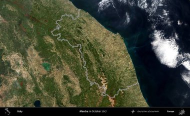 Marş. İtalya 'nın idari bölgesi, Ekim 2017' de çekilen Kopernik Nöbetçi karolarından oluşan bir uydu görüntüsüyle özetlenmiştir.