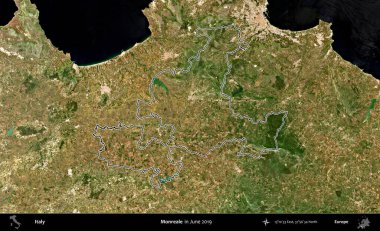 Tek gerçek. İtalya 'nın idari bölgesi, Haziran 2019' da çekilen Kopernik Nöbetçi karolarından oluşan bir uydu görüntüsüyle özetlenmiştir.