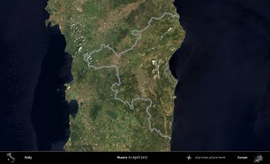 Nuoro. İtalya 'nın idari alanı Nisan 2017' de çekilen Kopernik Nöbetçi karolarından oluşan bir uydu görüntüsüyle özetlendi.
