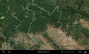 Pistoia 'da. İtalya 'nın idari bölgesi, Ağustos 2020' de çekilen Kopernik Nöbetçi karolarından oluşan bir uydu görüntüsüyle özetlenmiştir.