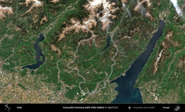 Comunita montana della Valle Sabbia. İtalya 'nın idari alanı Nisan 2017' de çekilen Kopernik Nöbetçi karolarından oluşan bir uydu görüntüsüyle özetlendi.