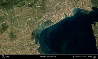 Venezia 'da. İtalya 'nın idari bölgesi, Eylül 2018' de çekilen Kopernik Nöbetçi karolarından oluşan bir uydu görüntüsüyle özetlenmiştir.