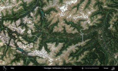 Vinschgau - Val Venosta. İtalya 'nın idari bölgesi, Ağustos 2023' te çekilen Kopernik Nöbetçi karolarından oluşan bir uydu görüntüsüyle özetlenmiştir.