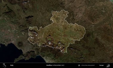 Avellino. İtalya 'nın idari alanı, Aralık 2017' de çekilen Kopernik Nöbetçi karolarından oluşan koyu renkli bir uydu görüntüsü üzerine vurgulandı ve özetlendi.