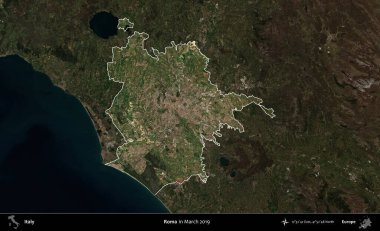 Roma. İtalya 'nın idari alanı, Mart 2019' da çekilen Kopernik Nöbetçi karolarından oluşan koyu renkli bir uydu görüntüsü üzerine vurgulandı ve özetlendi.