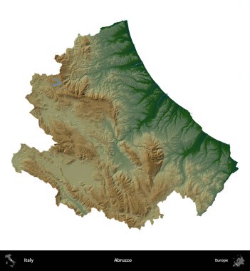 Abruzzo. İtalya 'nın idari bölgesi renkli bir yükseklik haritasında beyaza izole edilmiş