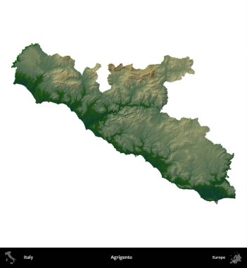 Agrigento. İtalya 'nın idari bölgesi renkli bir yükseklik haritasında beyaza izole edilmiş