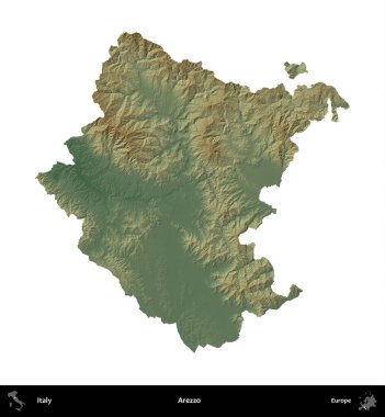 Arezzo. İtalya 'nın idari bölgesi renkli bir yükseklik haritasında beyaza izole edilmiş
